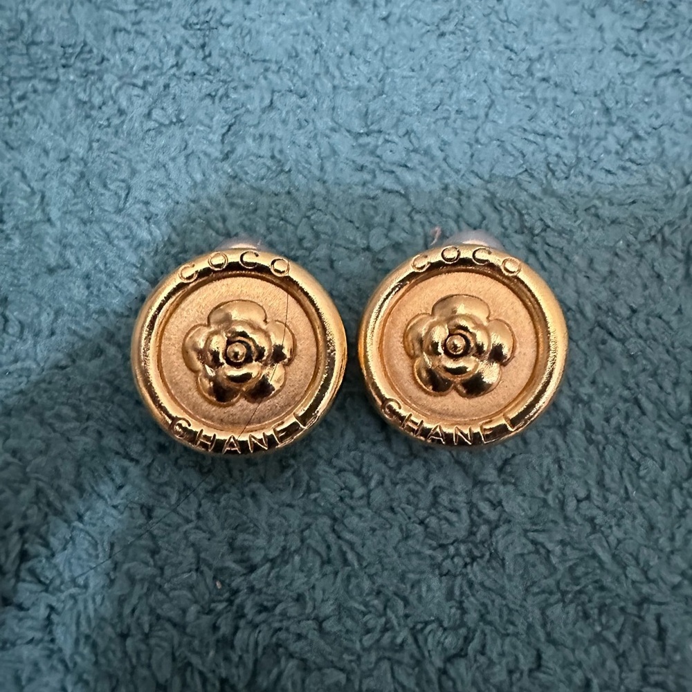 Chanel Gold Floral Earrings- camelia clip ons